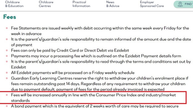 A screenshot of Guardian's policy clearly shows fees should only be “increased annually". Picture: Supplied