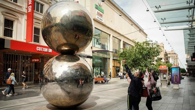 To be fair, the Mall’s Balls are the most immediately identifiable symbol of Rundle Mall. Picture: Mike Burton/AAP