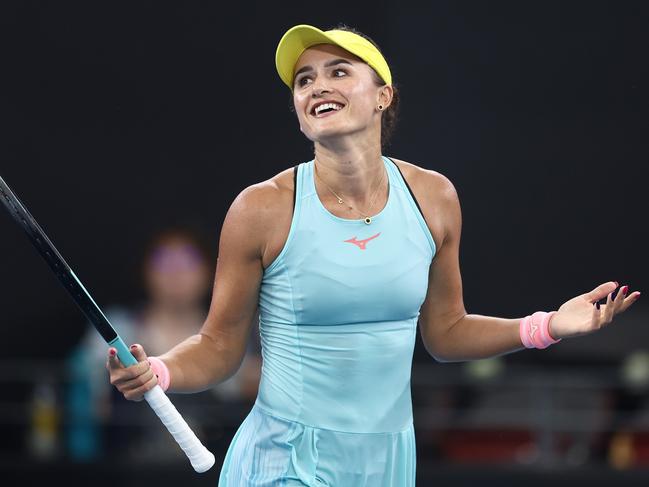 *** BESTPIX *** BRISBANE, AUSTRALIA - JANUARY 02: Arina Rodionova of Australia celebrates winning her match against Sofia Kenin of USA during day two of the  2024 Brisbane International at Queensland Tennis Centre on January 02, 2024 in Brisbane, Australia (Photo by Chris Hyde/Getty Images)