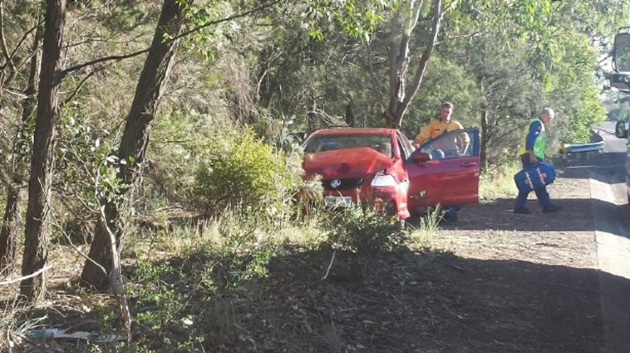 The car crash the family was involved in on the highway to Canberra from Brisbane. Picture: Supplied