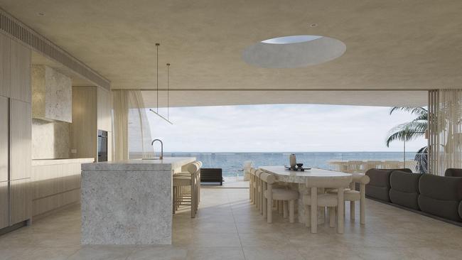 An artist's impression of the kitchen and living area overlooking the ocean. Image supplied.