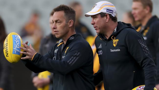 21/6/17 Coach Alastair Clarkson and assistant Brett Ratten, Hawthorn Football Club training at Adelaide Oval. Picture by Matt Turner.