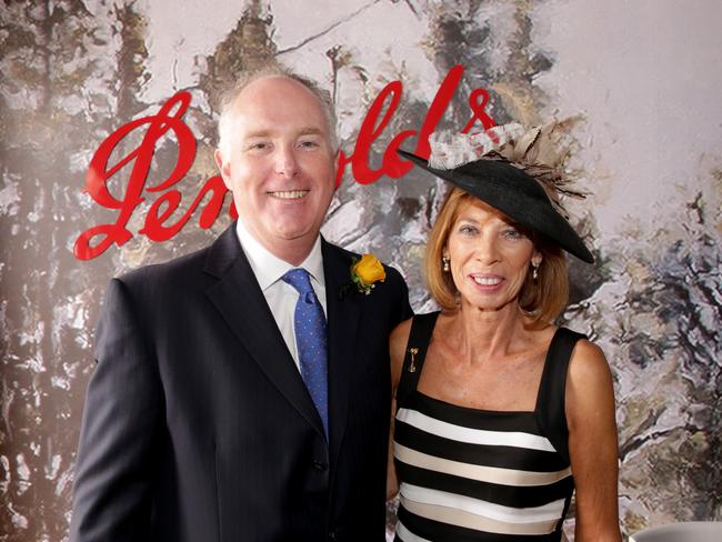 Michael &amp; Fiona Clarke at the Penfolds marquee on Melbourne Cup Day, Flemington.