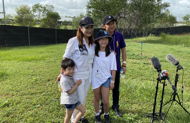 Jeremy He, 5, Tina Tao, Felicity He, 13 and Jack He shared their experience being quarantined at Howard Springs. Picture: RAPHAELLA SAROUKOS