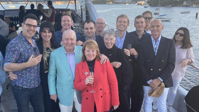 Alan Jones’s farewell on Anthony Bell’s boat on June 19. From left: Ross Geddes, Tonia Taylor, Dan Mullins, Alan Jones, Jacquie Murray, James Willis, Paul Christenson, Briony Bowman, Jake Thrupp, Jacob Pittolo, Tim Barton. Picture: Supplied Jake Thrupp