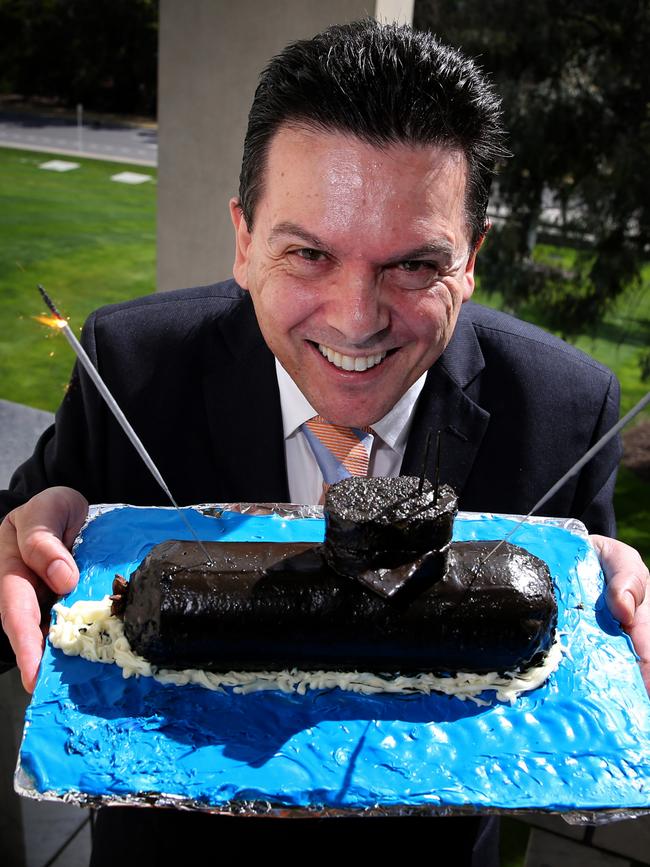 Senator Nick Xenophon wishes the Abbott Government a happy second birthday in 2015 with a message that they ‘take the cake’ for not yet delivering on the submarine project.