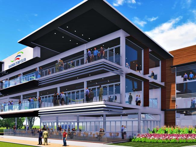 The new three-level stand with private corporate boxes will be built where the Ted D’Ambrosio bar is located and will have a walkway connecting it to the Ted Bailey Grandstand. Picture: Supplied