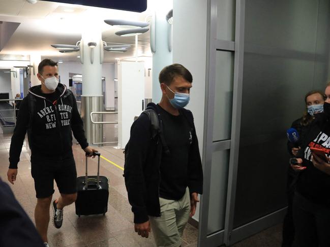 Passengers are greeted upon arrival in Athens as they disembark from a Ryanair passenger plane that was diverted to Minsk on orders of a Belarus fighter jet. Picture: AFP