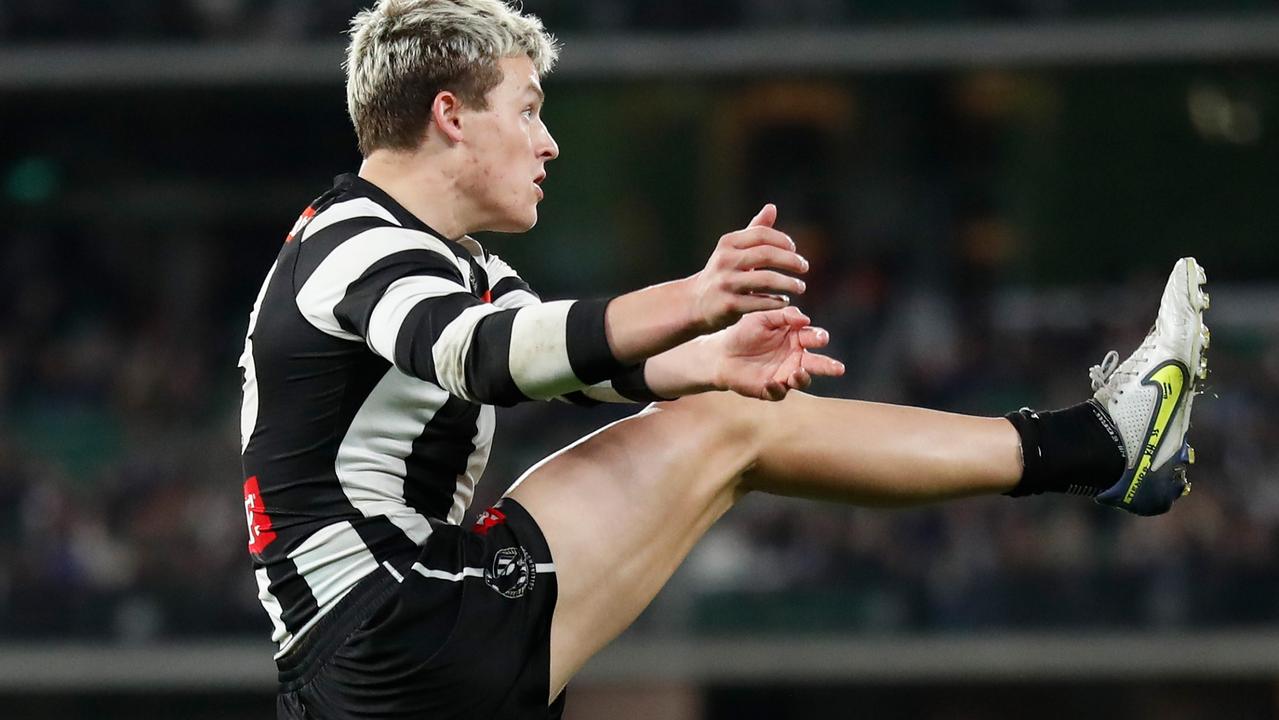 Jack Ginnivan kicked three goals in a polished performance by the small forward. Picture: Michael Willson/AFL Photos via Getty Images