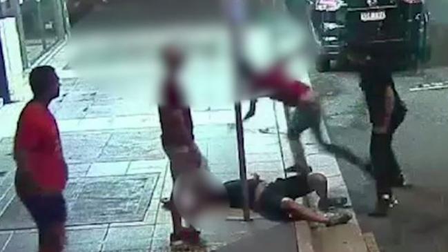 CCTV footage shows a man being hit while trying to help the victims of the attack.