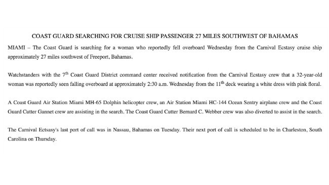 The official US Coast Guard release