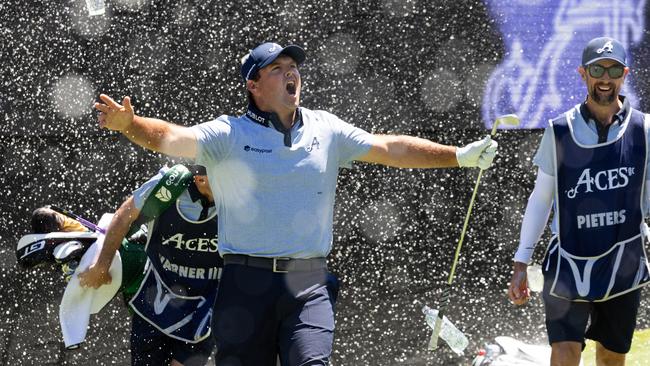 Patrick Reed of 4Aces GC reacts to his hole-in-one on the 12th hole during the first round of LIV Golf Adelaide at Grange Golf Club on Friday, February 14, 2025 in Adelaide, Australia. (Photo by Jon Ferrey/LIV Golf)