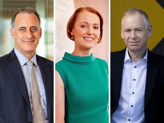 Wesfarmers CEO Rob Scott, Telstra CEO Vicki Brady and JB Hi-Fi CEO Terry Smart