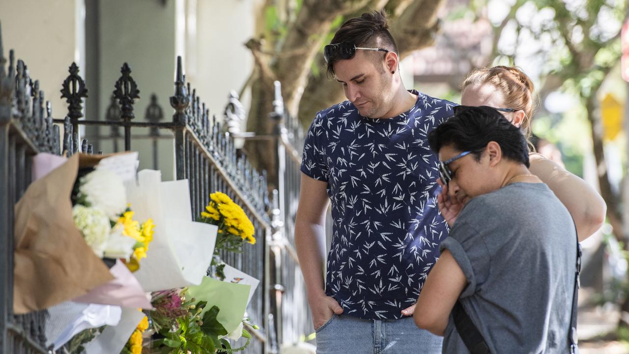 Mourners gathered outside the couple’s Paddington home. Picture: NCA NewsWire / Monique Harmer