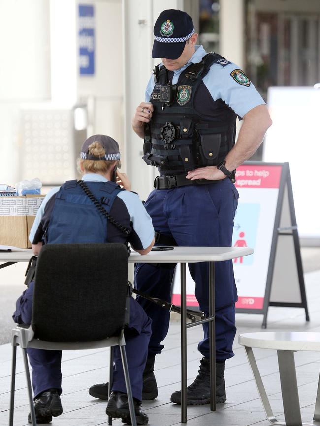 NSW Police work at Sydney International Airport. Picture: Matrix