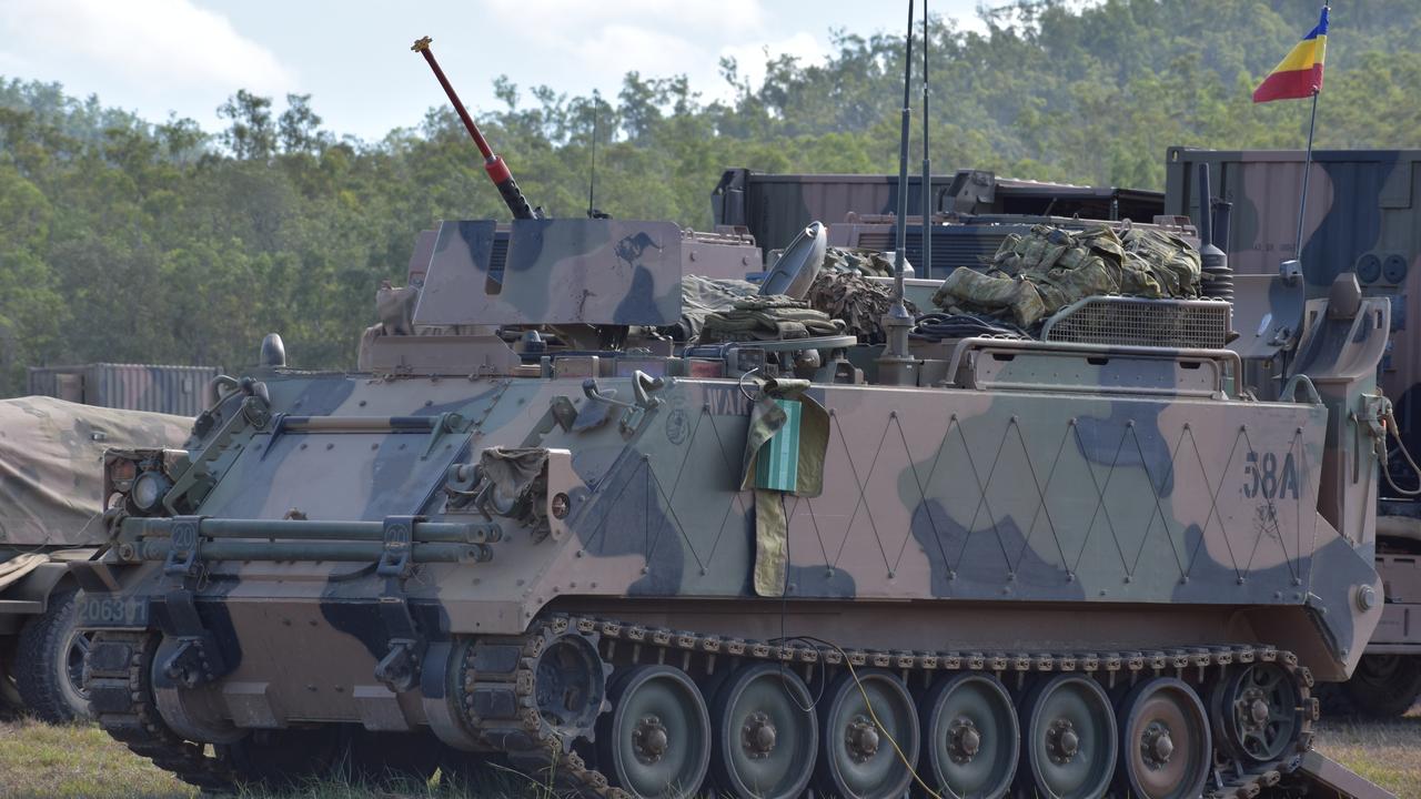 Armoured personnel carriers at the Shoalwater Bay Training Area for Exercise Diamond Walk 2021.