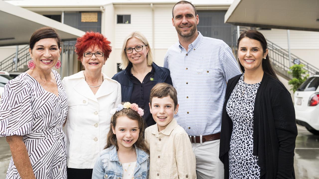 At the opening of Pauline Alroe Place are (from left) Minister for Communities, Housing and Digital Economy Leeanne Enoch with Alroe family members Michele Alroe, Claudia Alroe, Jess Kilner, Louis Alroe, Jesse Alroe and Rachel Alroe. Picture: Kevin Farmer