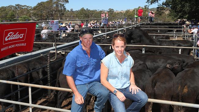 Daniel and Martine Plowman, from Cobungra, sold lot 14 for $1550. Picture: Yuri Kouzmin