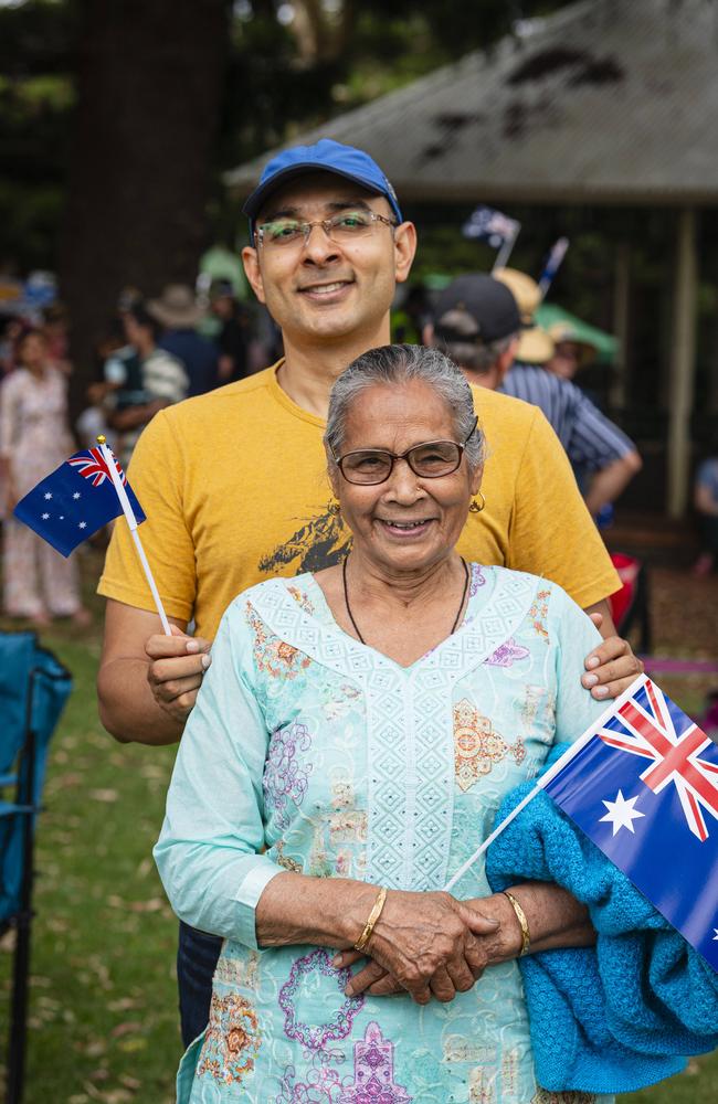 Vijay Nandal with mum Kartari Nandal at the Toowoomba Australia Day celebrations at Picnic Point, Sunday, January 26, 2025. Picture: Kevin Farmer