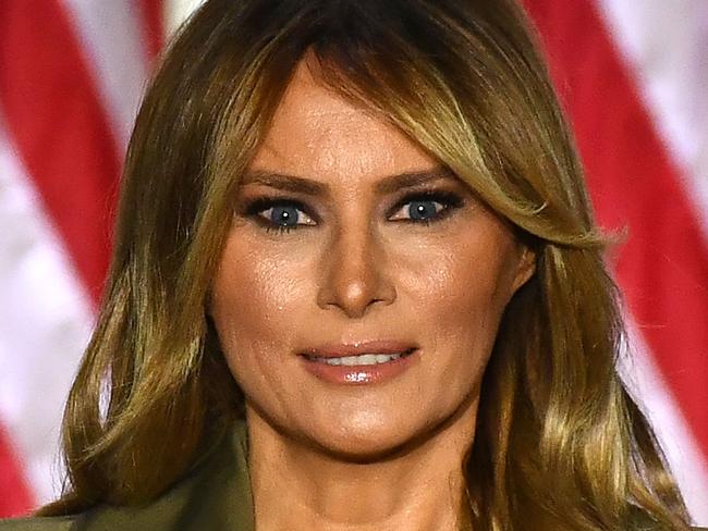 US First Lady Melania Trump addresses the Republican Convention during its second day from the Rose Garden of the White House August 25, 2020, in Washington, DC. (Photo by Brendan Smialowski / AFP)