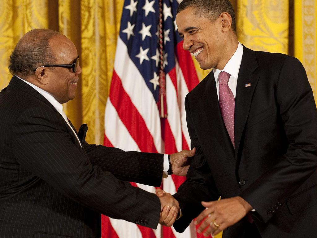 Then US President Barack Obama awards the 2010 National Medal of Arts to Quincy Jones in 2011. Picture: AFP