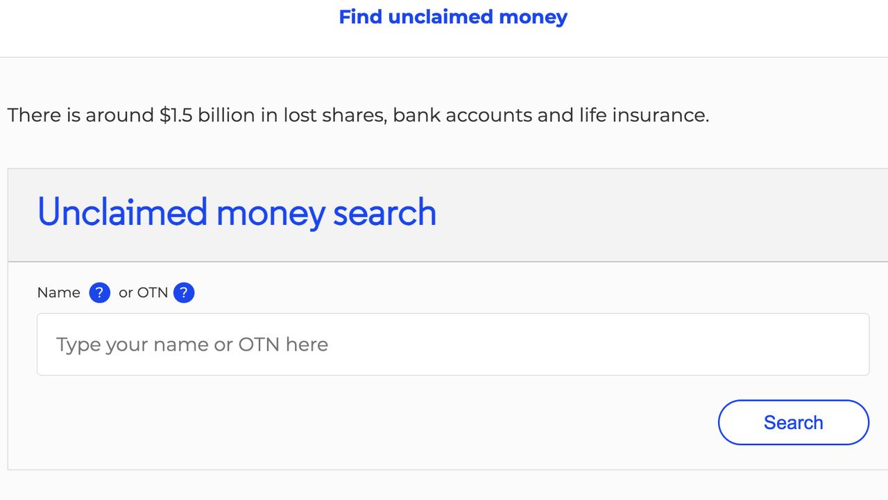 Moneysmart's free unclaimed money search. Picture: Moneysmart.gov.au