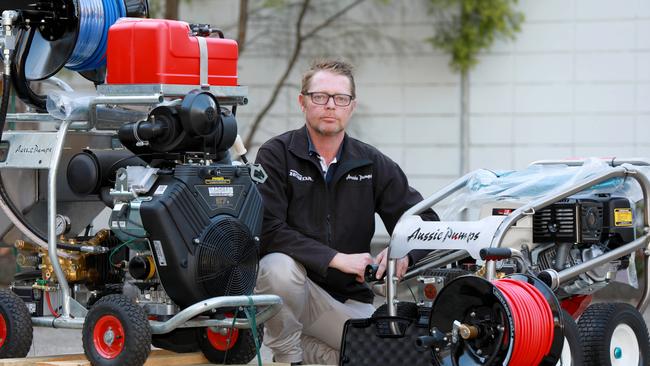 Aussie Pumps operations manager Hamish Lorenz with jetters that thieves are targeting. Picture: Angelo Velardo