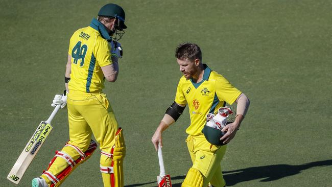 Steve Smith and Dave Warner are set to return in Australia’s World Cup opener. Picture: AAP