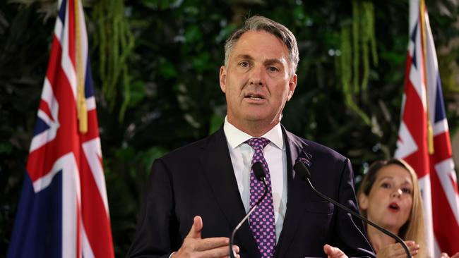 Australian Defence Minister Richard Marles speaks to the media at Government House in Auckland last December. He and New Zealand Defence Minister Judith Collins reaffirmed their commitment to modernise the two nations’ alliance and further strengthen the bilateral defence relationship. ‘The heart of this endeavour will be an increasingly integrated ‘Anzac’ force,’ a joint statement said. Picture: Getty Images