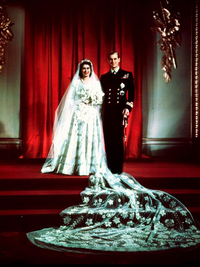 Queen Elizabeth II and Prince Philip on their wedding day.