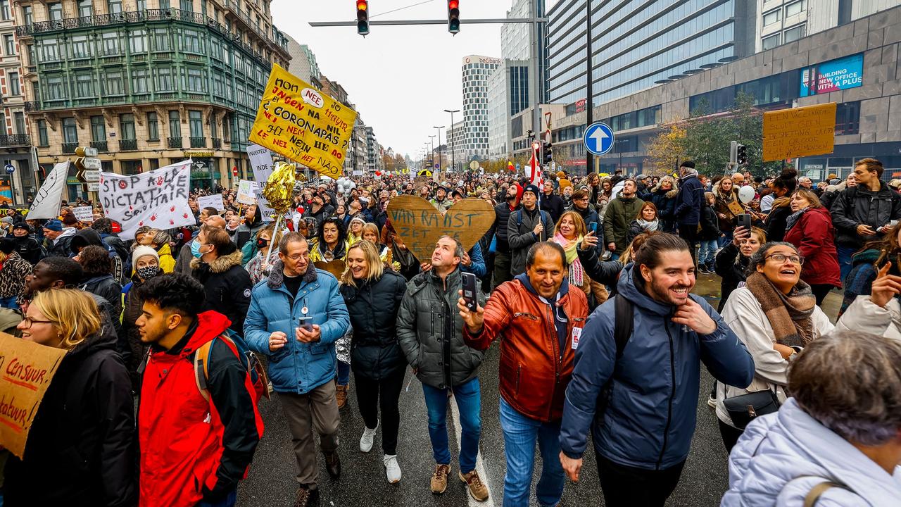 Anti-lockdown and anti-vax protesters in Brussels. Picture: AFP