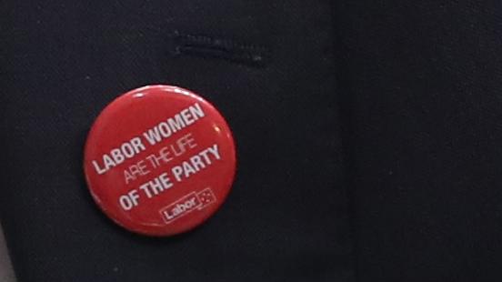 The badge worn by Mr Shorten. Picture: Kym Smith