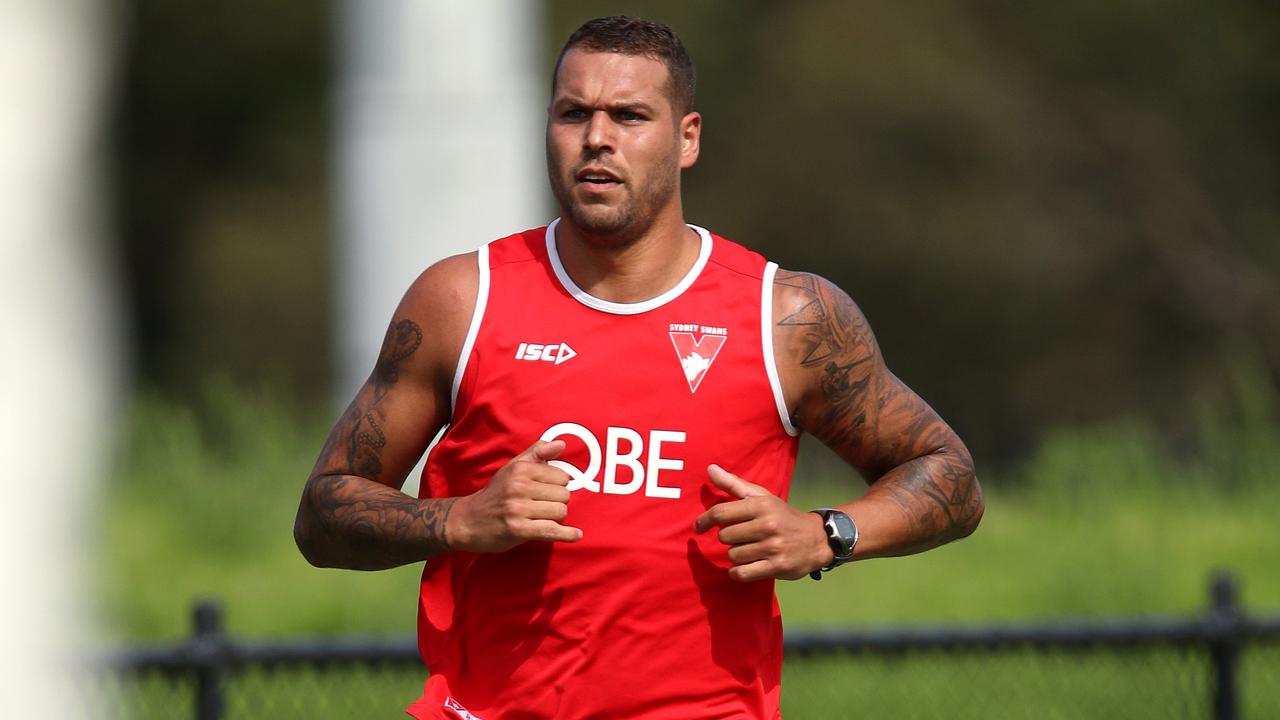 Lance Franklin is back training fully, and looks set to be fit to play once footy resumes. Photo: Phil Hillyard