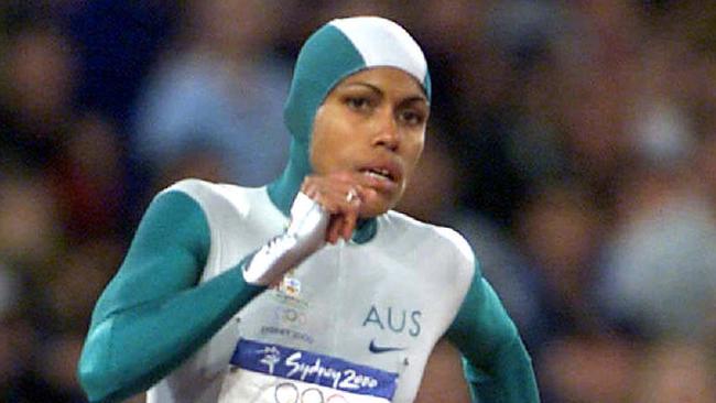 Cathy Freeman of Australia competing in the Women's 400 final at Olympic Park, Homebush, Sydney 25/09/2000.