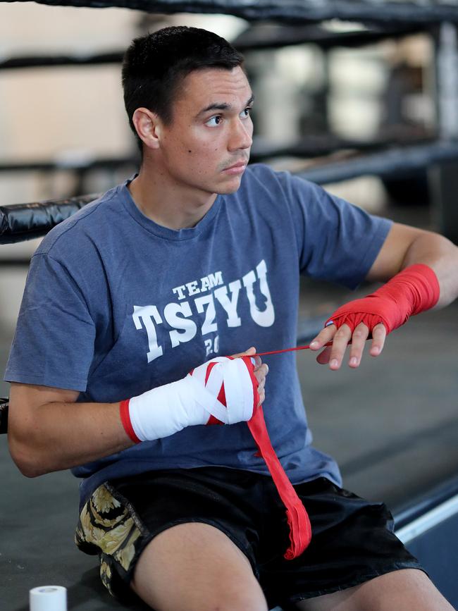 Tim Tszyu prepares for another workout. Picture: Peter Wallis