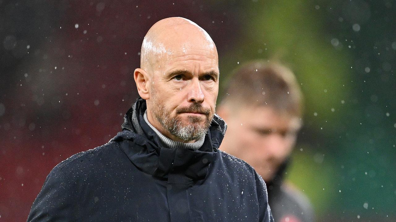 MANCHESTER, ENGLAND - OCTOBER 29: Erik ten Hag, Manager of Manchester United, looks dejected after the team's defeat in the Premier League match between Manchester United and Manchester City at Old Trafford on October 29, 2023 in Manchester, England. (Photo by Michael Regan/Getty Images)