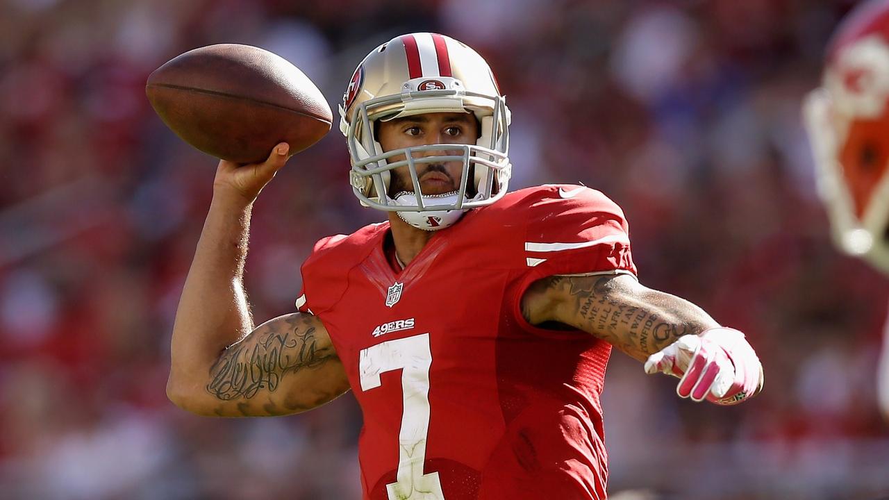 SANTA CLARA, CA - OCTOBER 05: Colin Kaepernick #7 of the San Francisco 49ers throws the ball against the Kansas City Chiefs at Levi's Stadium on October 5, 2014 in Santa Clara, California. Ezra Shaw/Getty Images/AFP == FOR NEWSPAPERS, INTERNET, TELCOS & TELEVISION USE ONLY ==