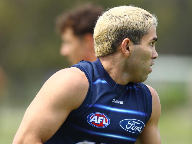 Tyson Stengle sports his new blonde locks. Picture: Alison Wynd