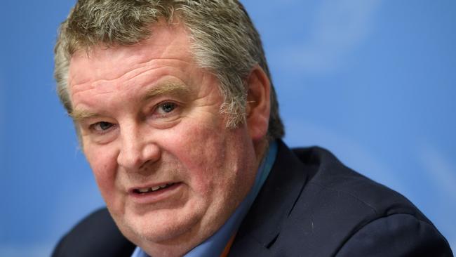 World Health Organisation health emergencies program head Michael Ryan briefs the press in Geneva on the latest on the coronavirus epidemic. Picture: AFP