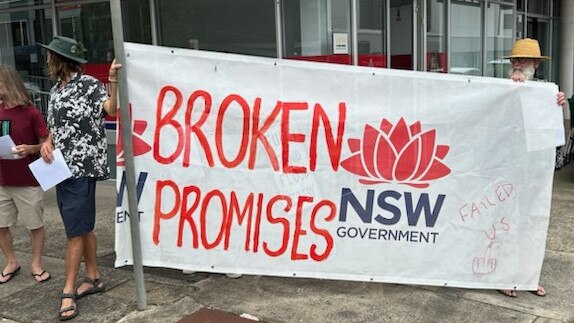 Flood recovery is a major concern for the board. Flood protest outside the office of Lismore Labor MP, Janelle Saffin, on December 12, 2023. Picture: NewsLocal.