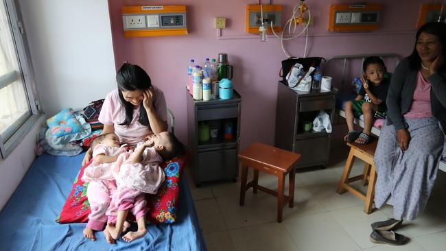 There’s little privacy in the hospital ward which the pair share with other patients. Picture: Alex Coppel