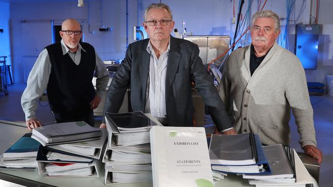 iCook boss Ian Cook with retired Detective Sergeant Paul Brady and retired Detective Inspector Rod Porter. Picture: Alex Coppel