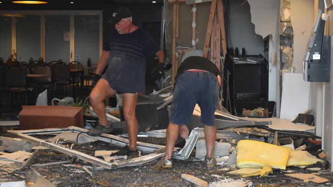 Crews cleared the significant damage left at Western Suburbs Leagues Club after a ram raid tore through the entrance of the Walkerston club at 3am on Wednesday January 6. Picture: Zizi Averill