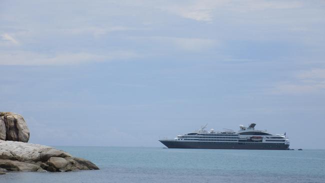 Ponant cruise ship L'Austral, seen off Parai Beach, Bangka Island, Sumatra, Indonesia. Picture: Brad Crouch