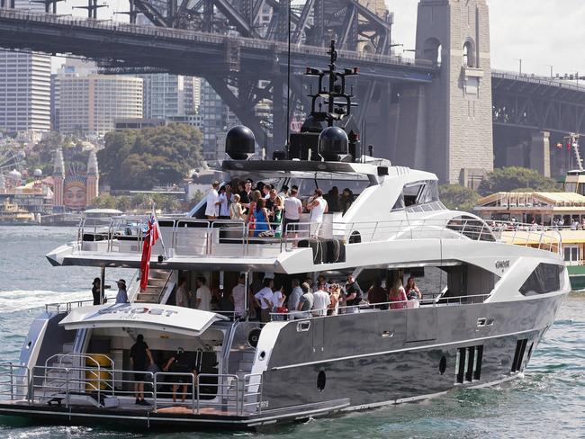 The party group headed out on the harbour in the super yacht Ghost 11. Picture: Sam Ruttyn