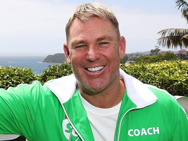 Shane Warne launches KFC SuperCoach BBL in a backyard cricket match in Mosman, Sydney. Picture: Brett Costello