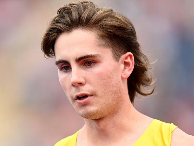 BIRMINGHAM, ENGLAND - AUGUST 02: Rohan Browning of Team Australia reacts after qualifying in the Men's 100m Round 1 heats on day five of the Birmingham 2022 Commonwealth Games at Alexander Stadium on August 02, 2022 on the Birmingham, England. (Photo by David Ramos/Getty Images)