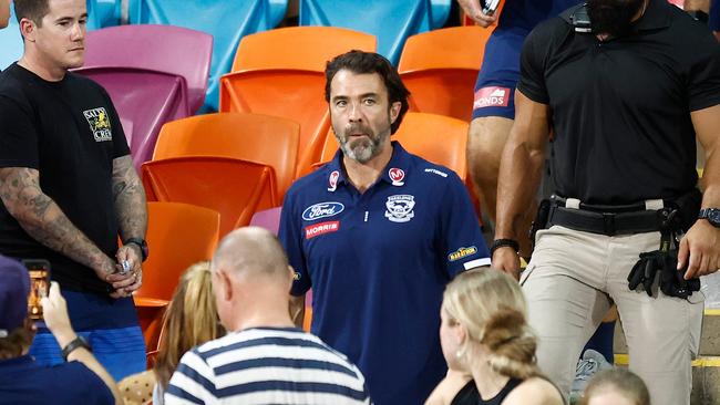 DARWIN, AUSTRALIA - MAY 16: Chris Scott, Senior Coach of the Cats looks dejected after a loss during the 2024 AFL Round 10 match between The Gold Coast SUNS and The Geelong Cats at TIO Stadium on May 16, 2024 in Darwin, Australia. (Photo by Michael Willson/AFL Photos via Getty Images)