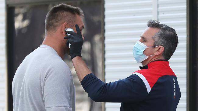 Jared Waerea-Hargreaves gets checked before Roosters training. Photo: Matt King/Getty Images)