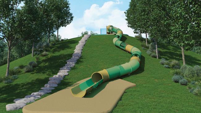 Digital impressions of the new Green Machine slide and landscaping designs at Parliament Street Reserve. Picture: Supplied